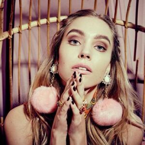 Rock n Rose Baby Pink Fluffy Pom Pom Statement Earrings with Rhinestone Accents